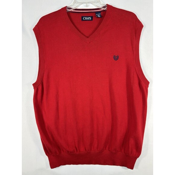 Chaps Men's Sweater Vest V-Neck Size 2XL Red 100% Cotton Golf - Picture 1 of 8